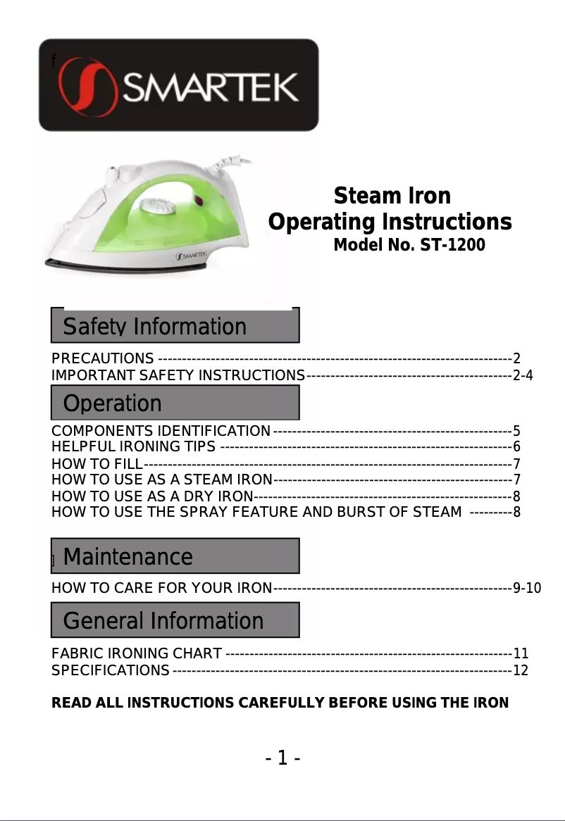 Page 1 of the manual User Manual Smartek ST-1200
