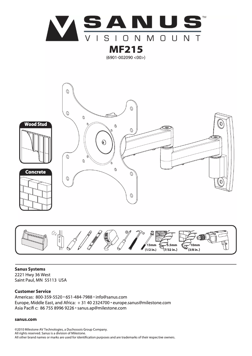 Page 1 of the manual User Manual Sanus VisionMount MF215