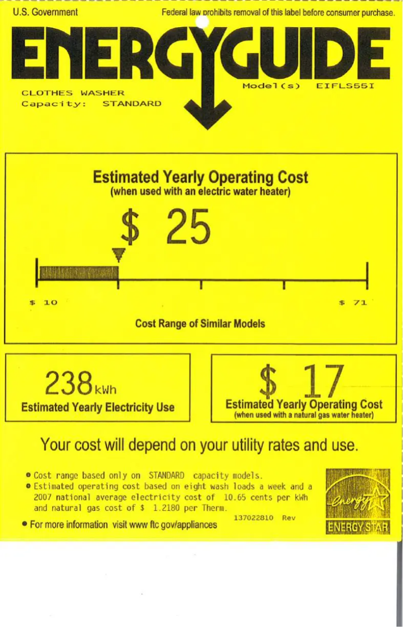 Page 1 of the manual Energy Label Electrolux EIFLS55IIW