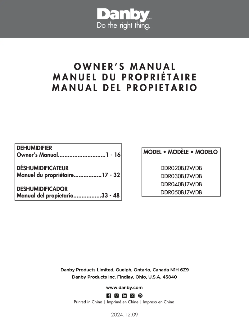 Page 1 of the manual User Manual Danby DDR030BJWDB