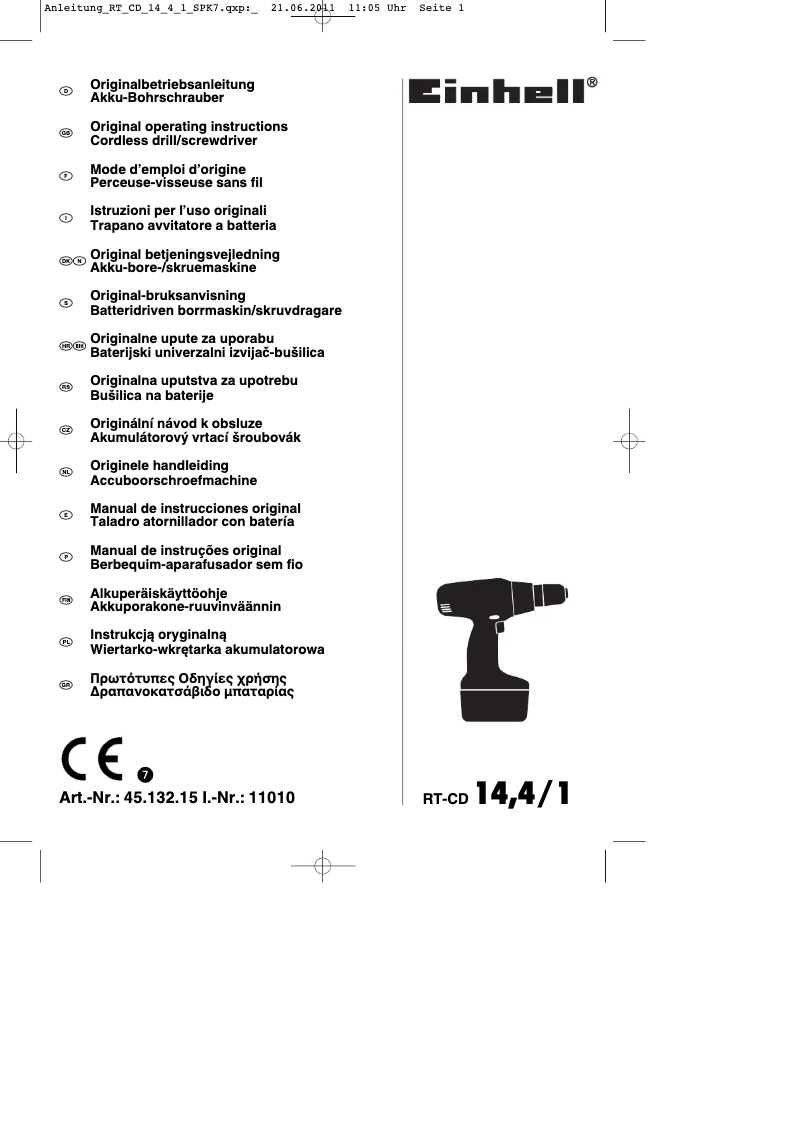 Page 1 of the manual User Manual Einhell RT-CD 14,4/1 Li