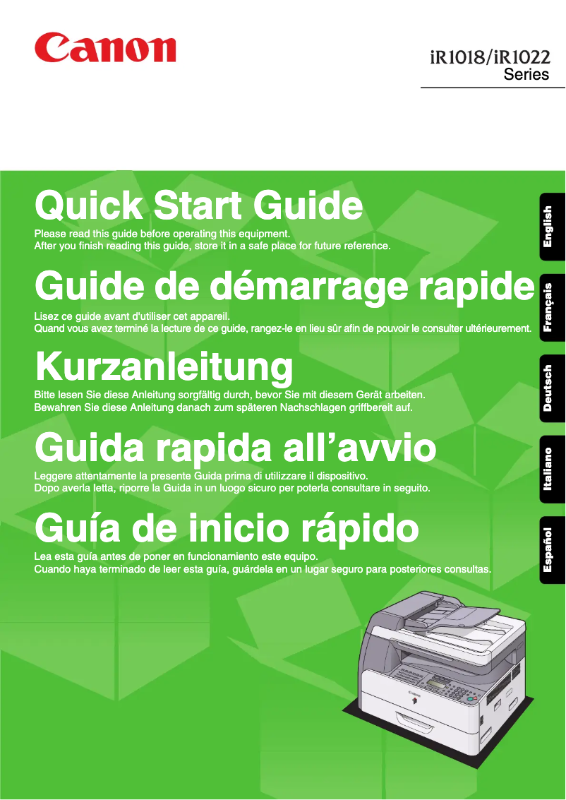 Page 1 of the manual Quick Start Guide Canon imageRUNNER 1022F
