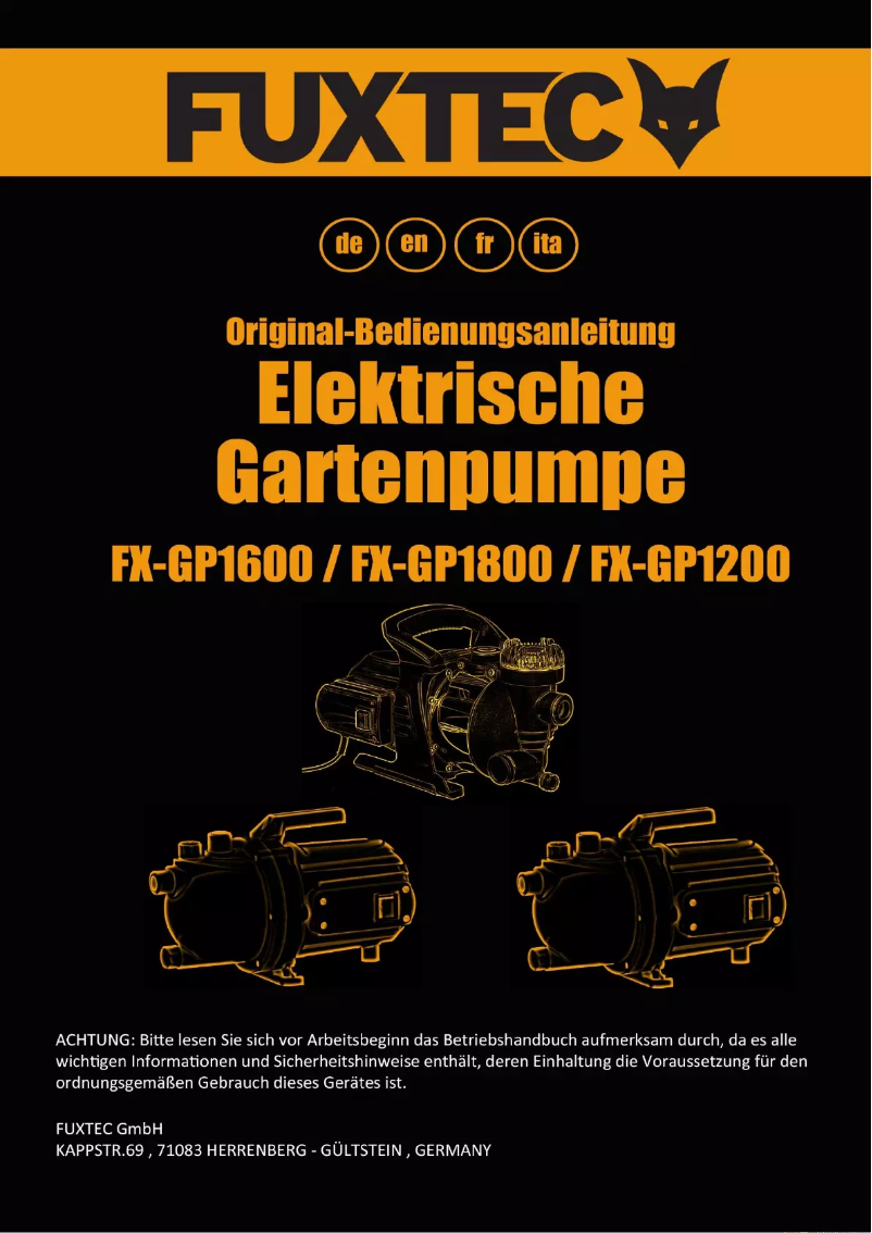 First page image of the manual for FX-GP1800