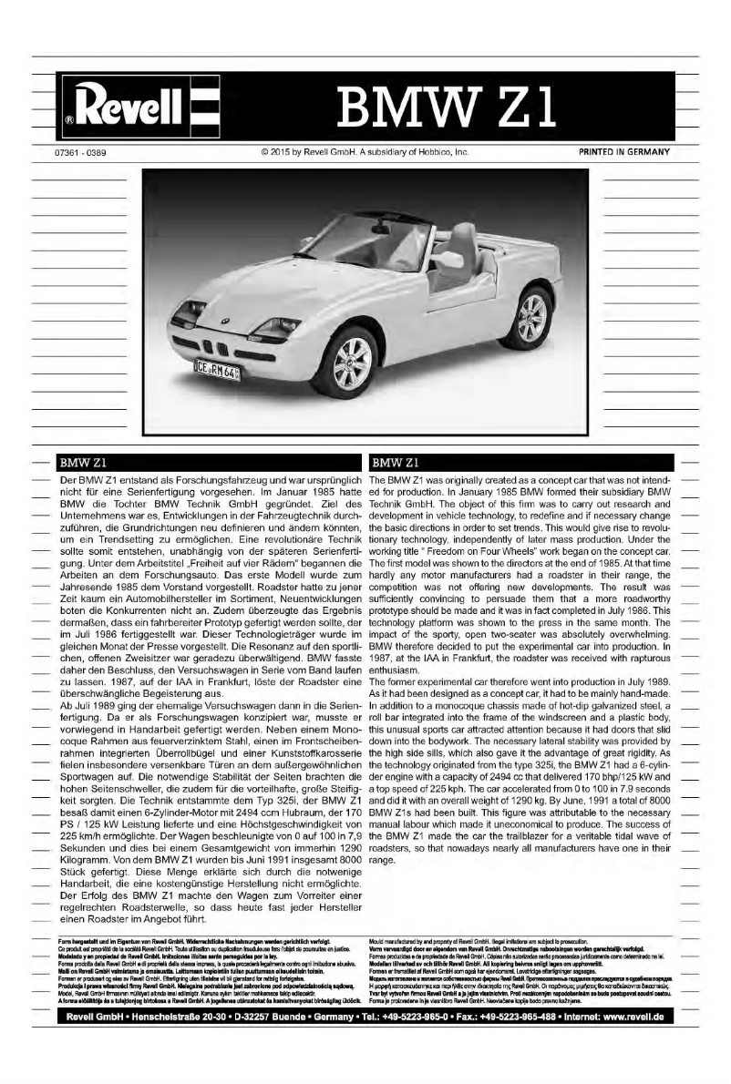 First page image of the manual for BMW Z1