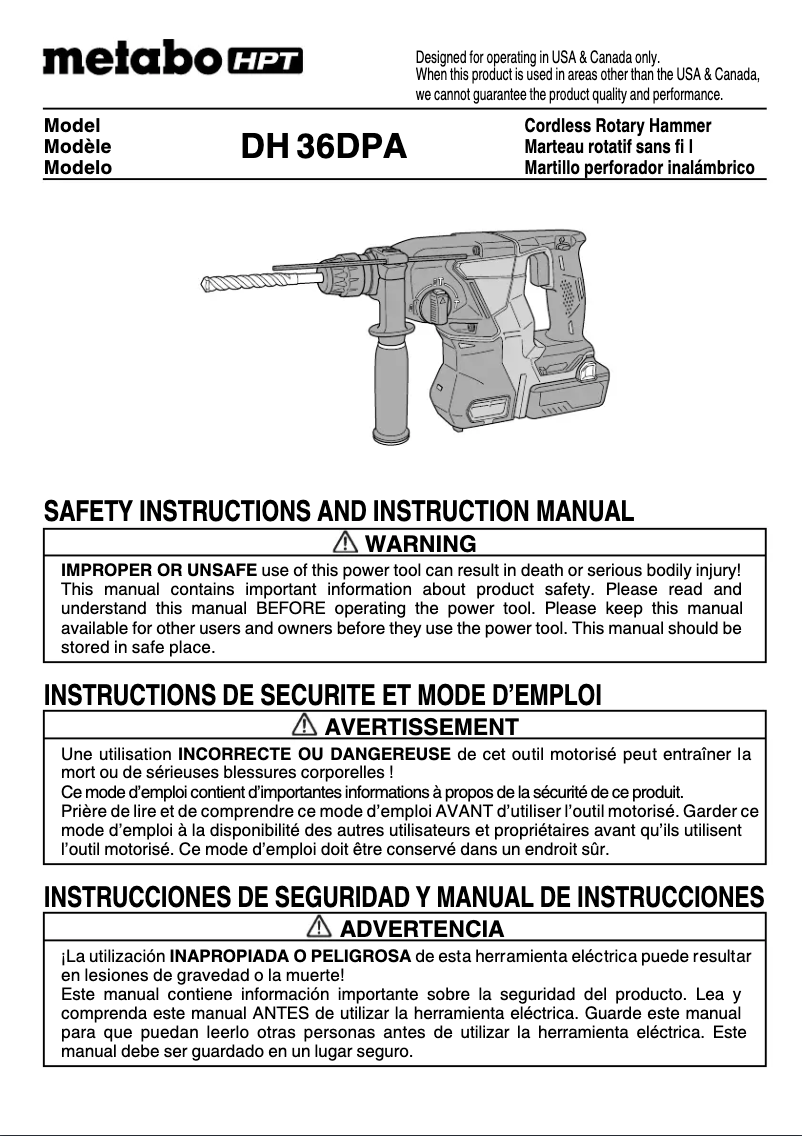 First page image of the manual for DH 36DPA