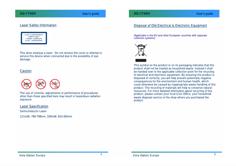 First page image of the manual for AD-7740H