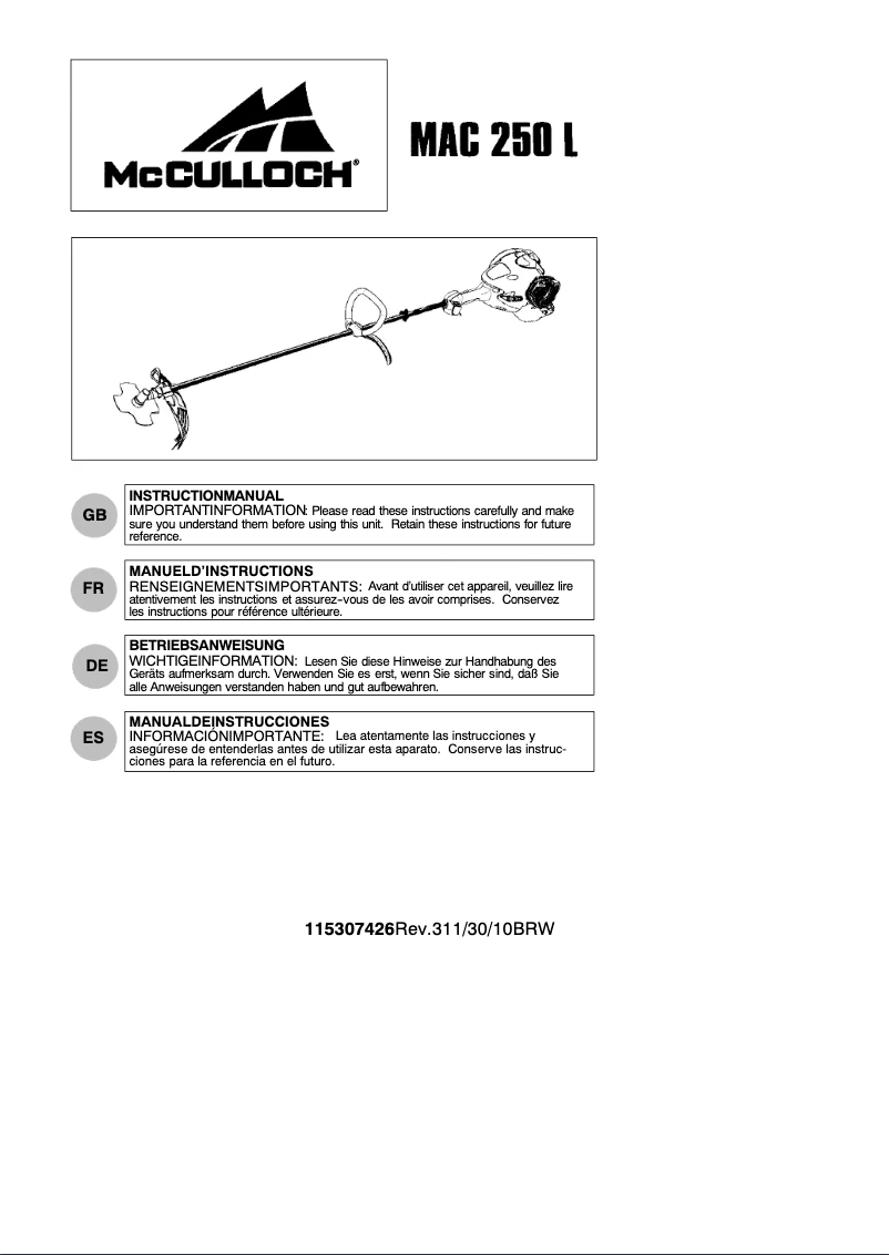 Page 1 of the manual User Manual McCulloch MAC 250 L
