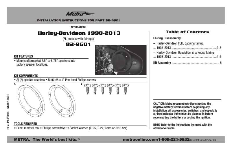 Page 1 de la notice Manuel utilisateur Metra 82-9601