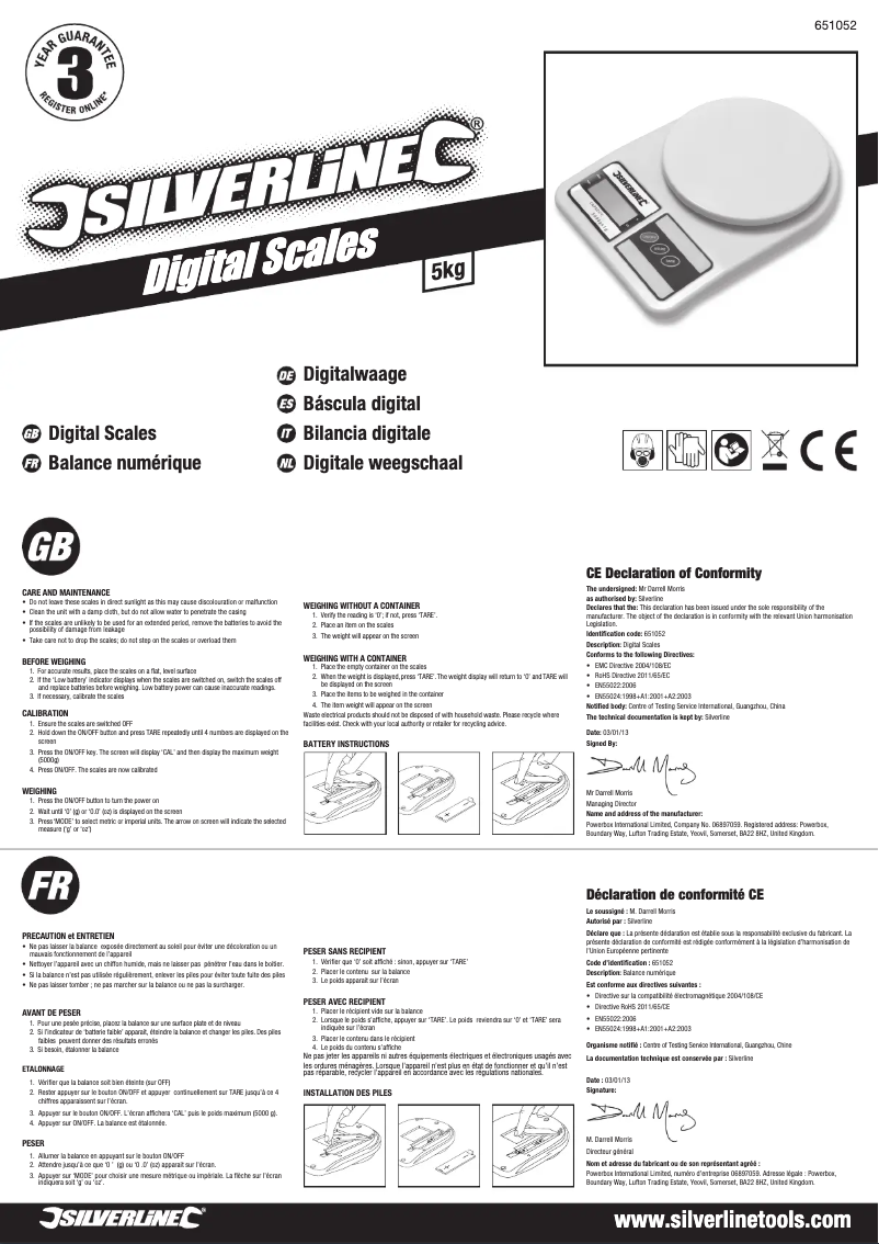 Page 1 of the manual User Manual Silverline 651052