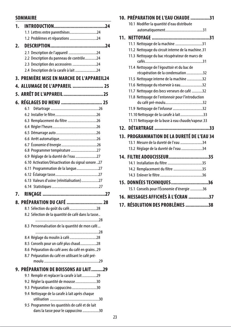 Page 1 of the manual User Manual DeLonghi ECAM23.463.B