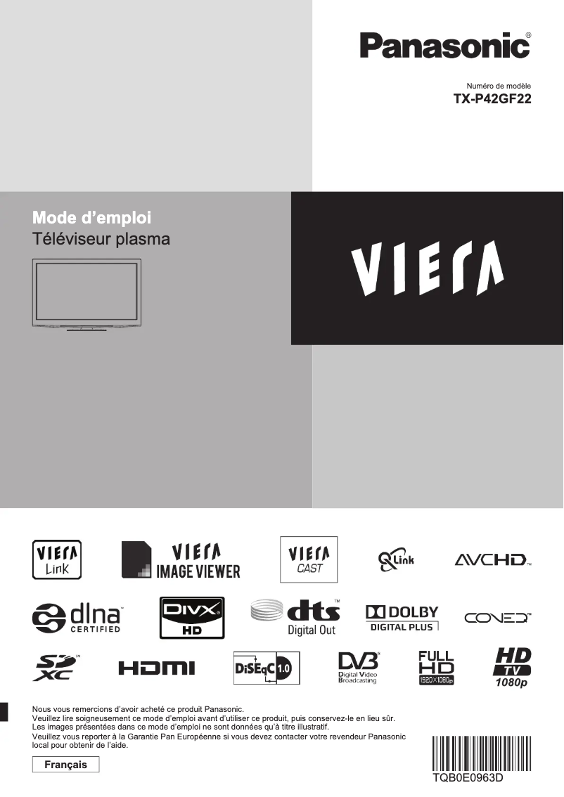 Page 1 of the manual User Manual Panasonic TX-P42GF22