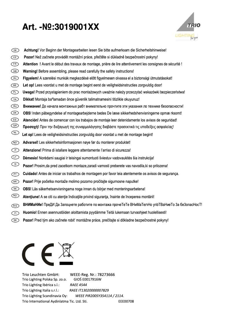 Page 1 of the manual User Manual Trio Lighting Montender 301900104