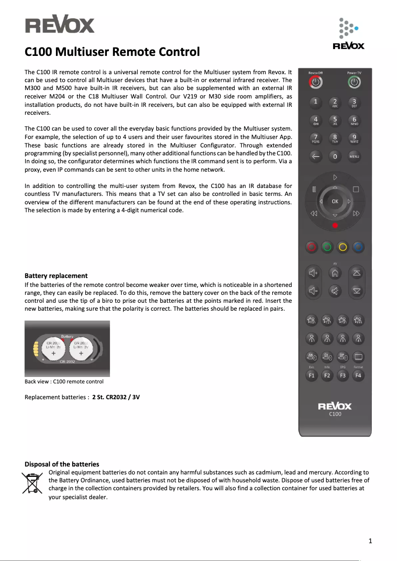 Page 1 of the manual User Manual Revox C100