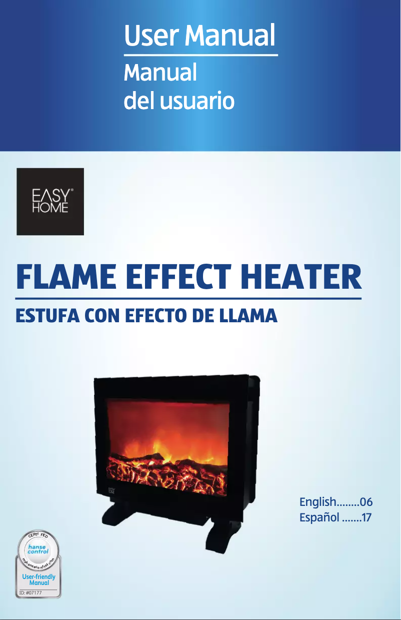 Page 1 of the manual User Manual Easy Home Flame Effect Heater BLT-999T-3-1