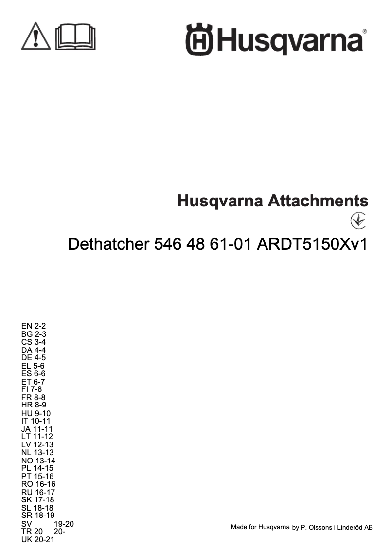 Page 1 of the manual User Manual Husqvarna ARDT5150Xv1