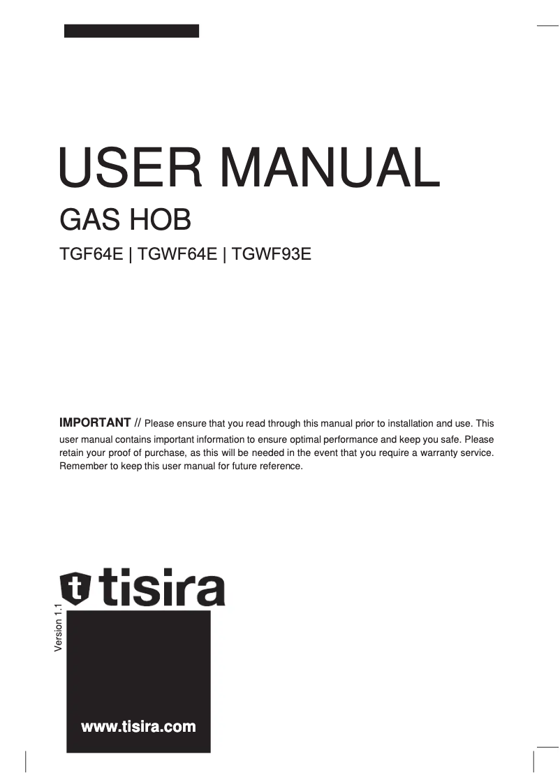 First page image of the manual for TGF64E