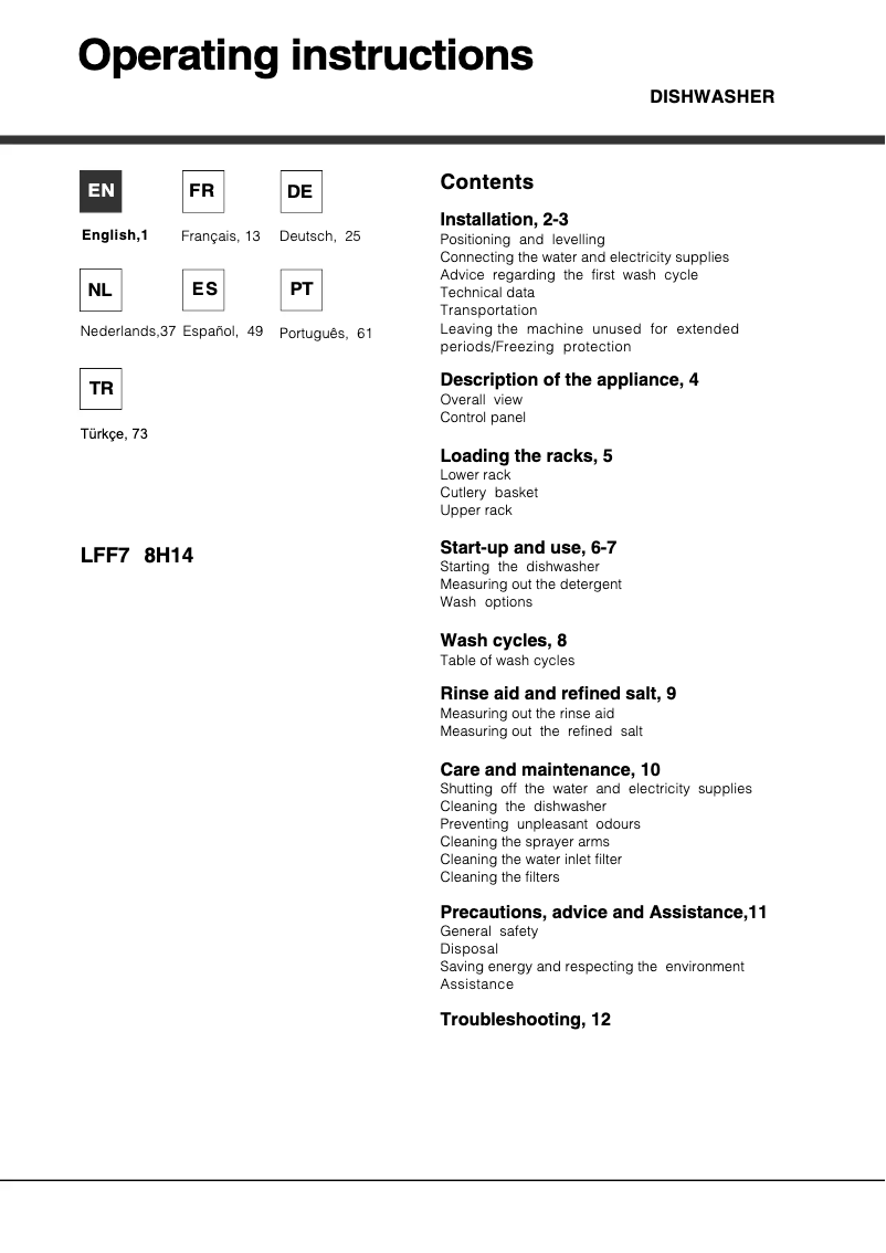 First page image of the manual for LFF7 8H14 X EU