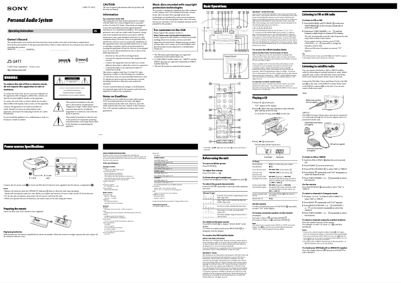 Page 1 of the manual User Manual Sony ZS-SAT1