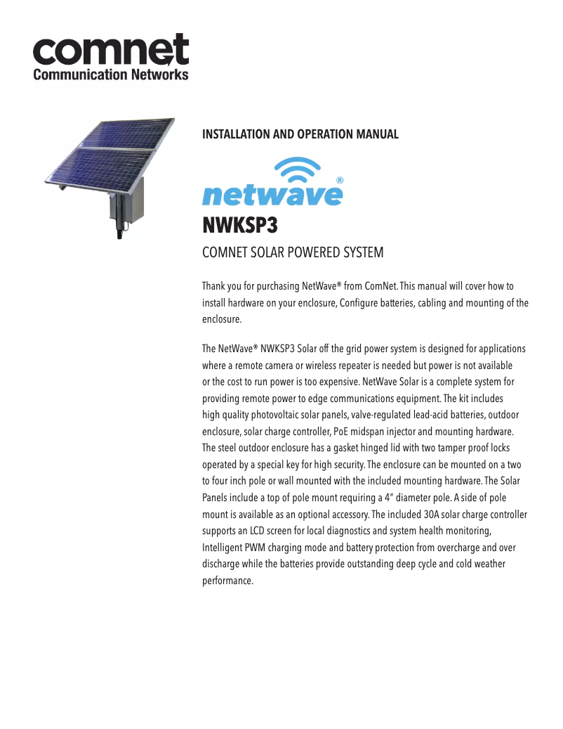 Page 1 of the manual User Manual ComNet NWKSP3