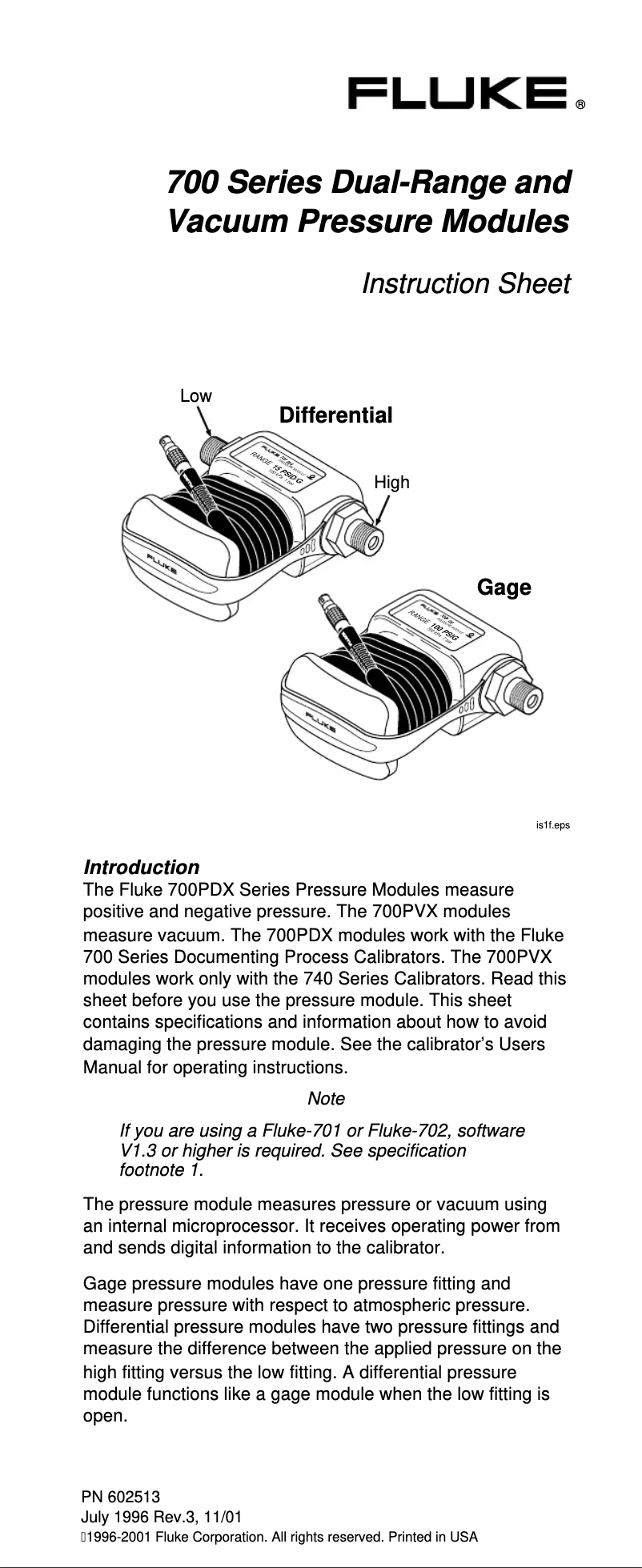Page 1 of the manual Instructions / Assembly Fluke 700PD2