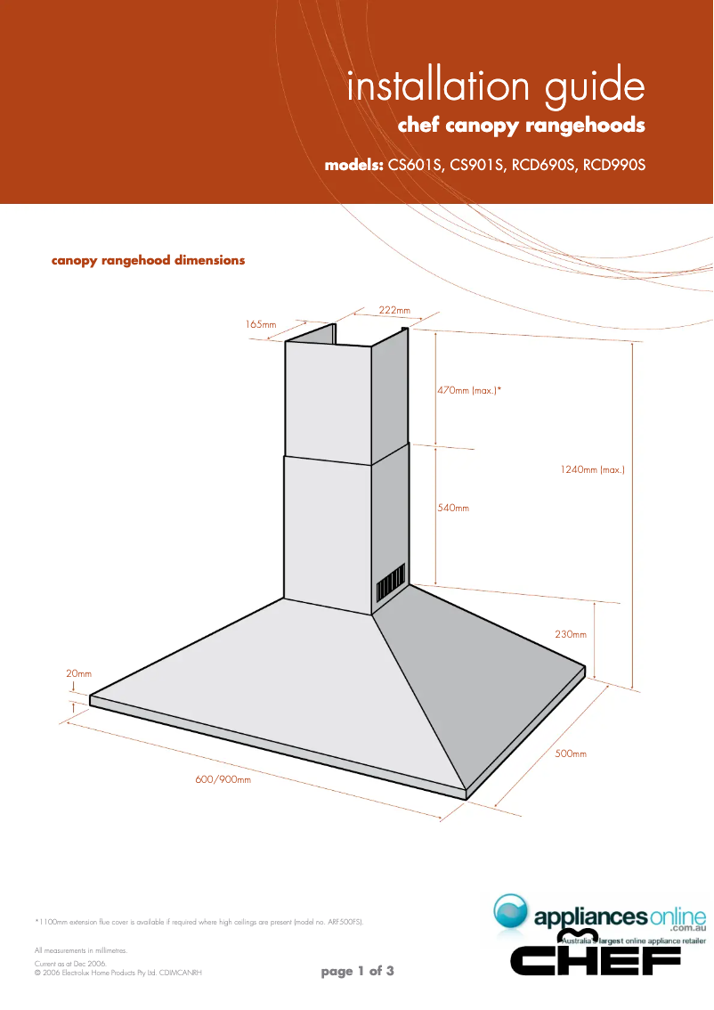 Page 1 of the manual Installation Guide Chef REHR6W