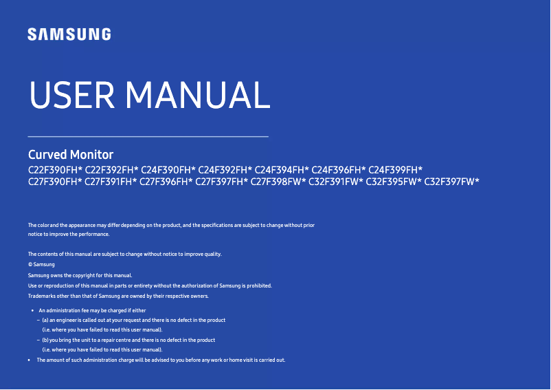 Page 1 of the manual User Manual Samsung C24F392FHW