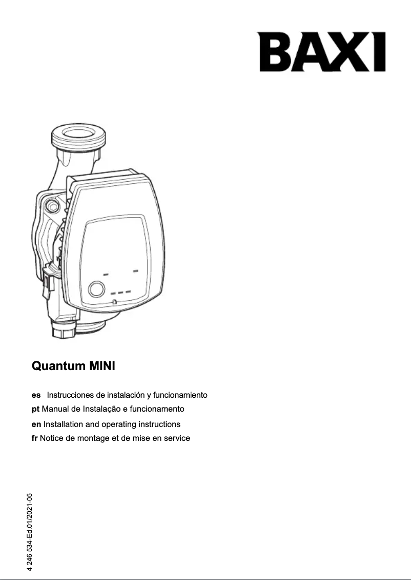 Page 1 of the manual User Manual Baxi Quantum Mini