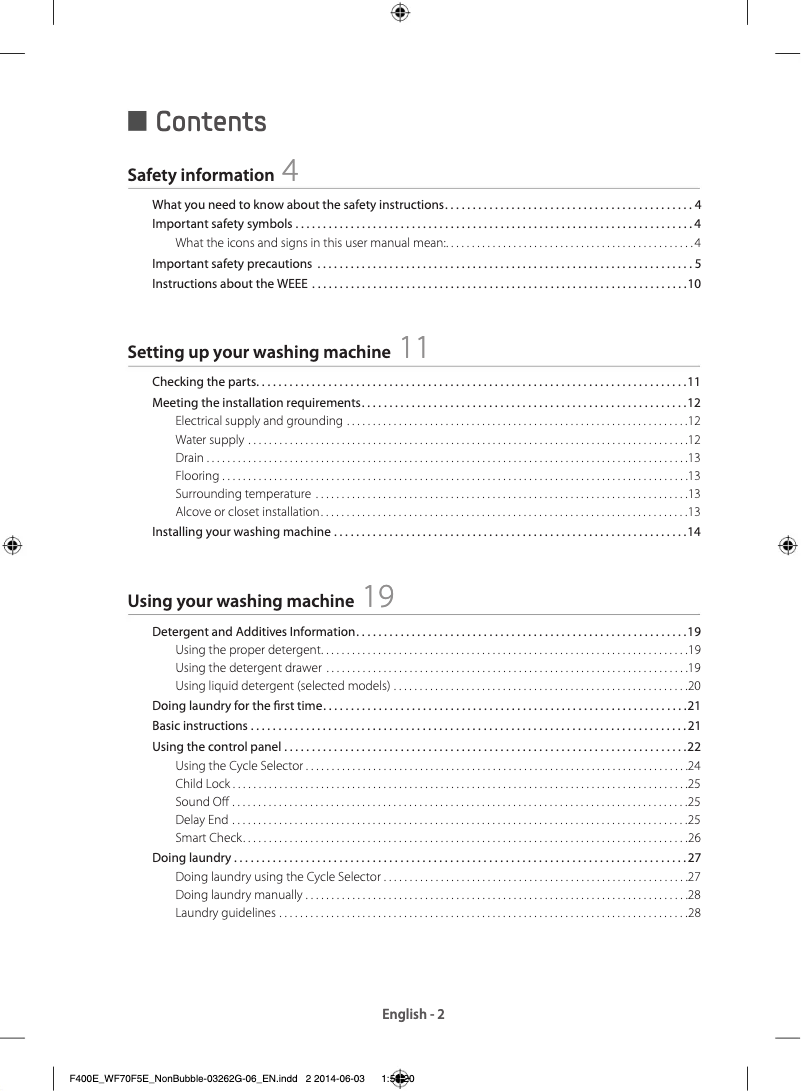 Page 1 of the manual Quick Start Guide Samsung WF70F5E0Z4W