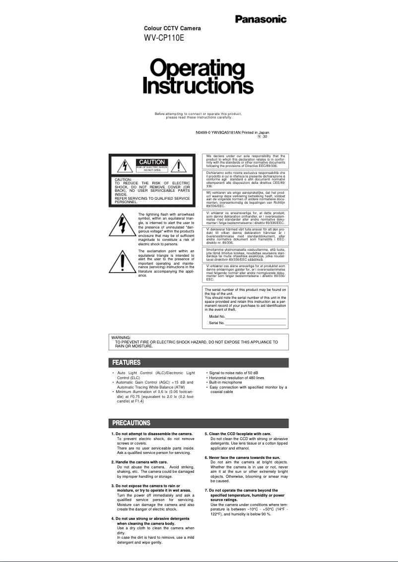 Page 1 of the manual User Manual Panasonic WV-CP110