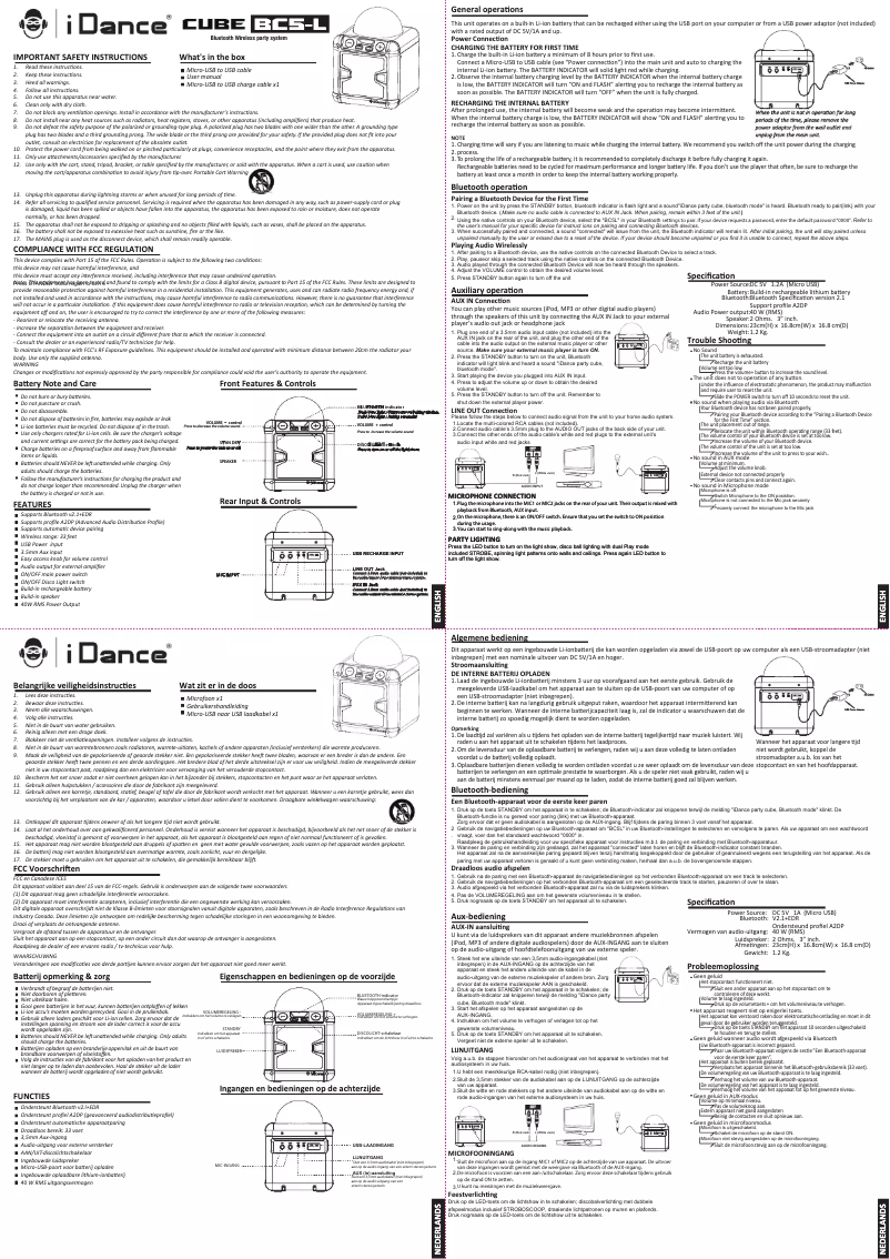 Page 1 of the manual User Manual iDance Audio BC-5L
