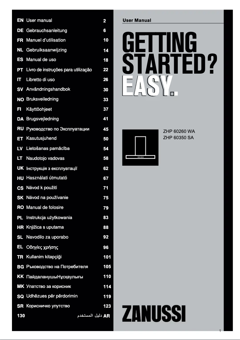 Page 1 of the manual User Manual Zanussi ZHP60260SA