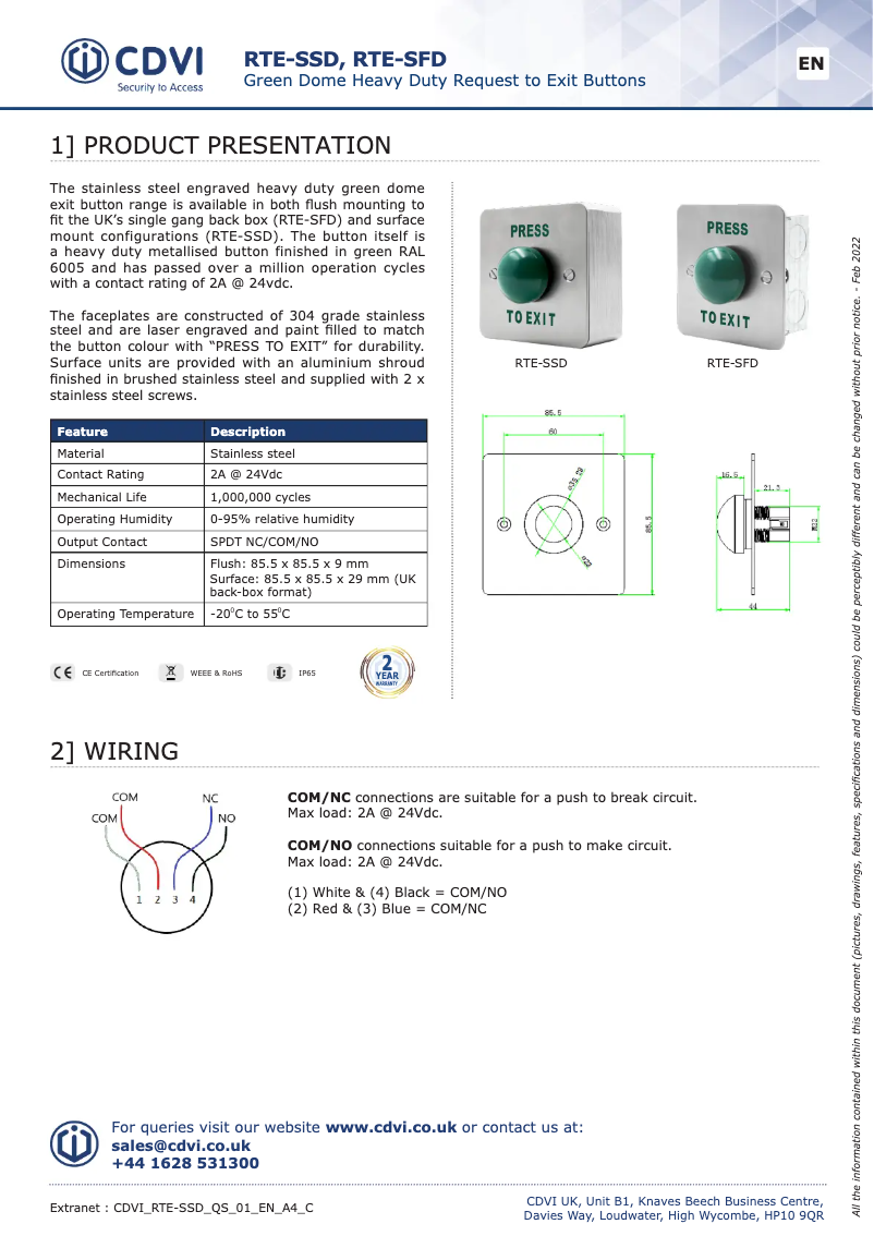 Page 1 of the manual User Manual CDVI RTE-SSD