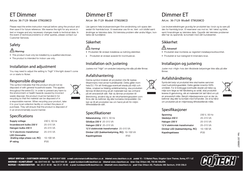 First page image of the manual for ETM208CO