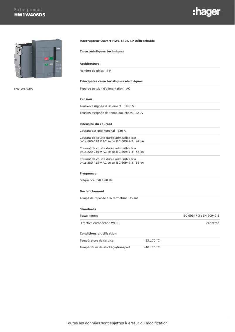 First page image of the manual for HW1W406DS