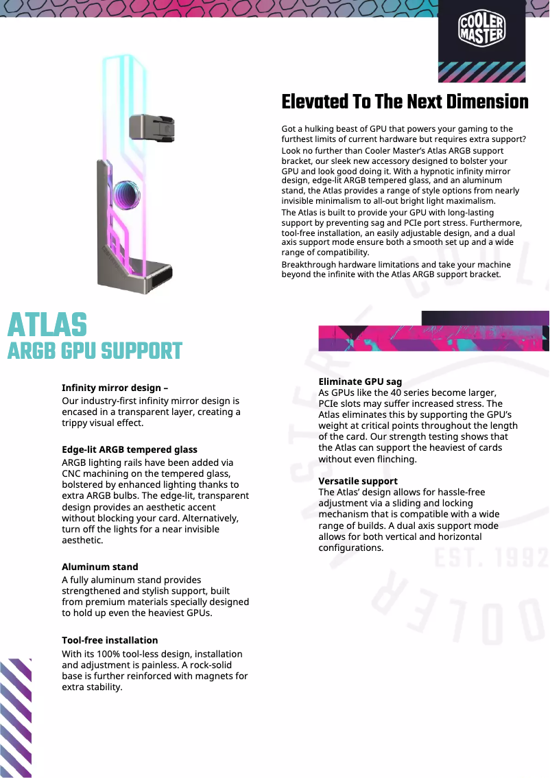 Page 1 of the manual Technical Sheet Cooler Master Atlas ARGB GPU Support