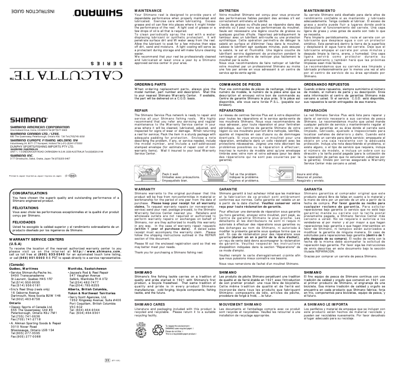 First page image of the manual for Calcutta TE 200GT