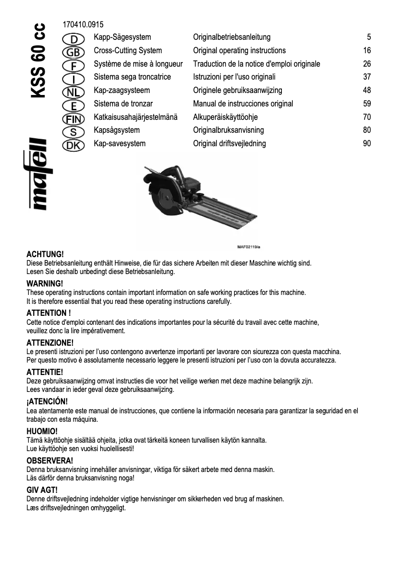 First page image of the manual for KSS 60 cc