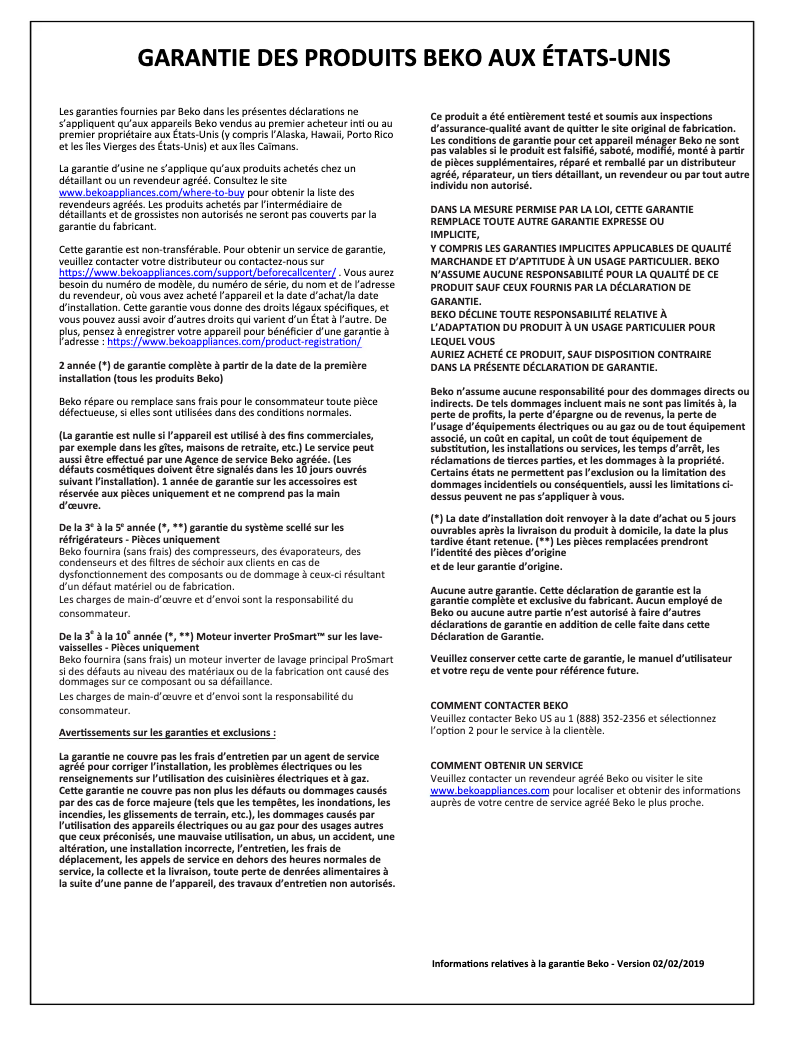 Page 1 of the manual Warranty Information Beko SLER30530SS