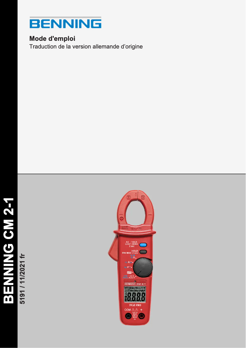 Page 1 of the manual User Manual BENNING CM 2-1