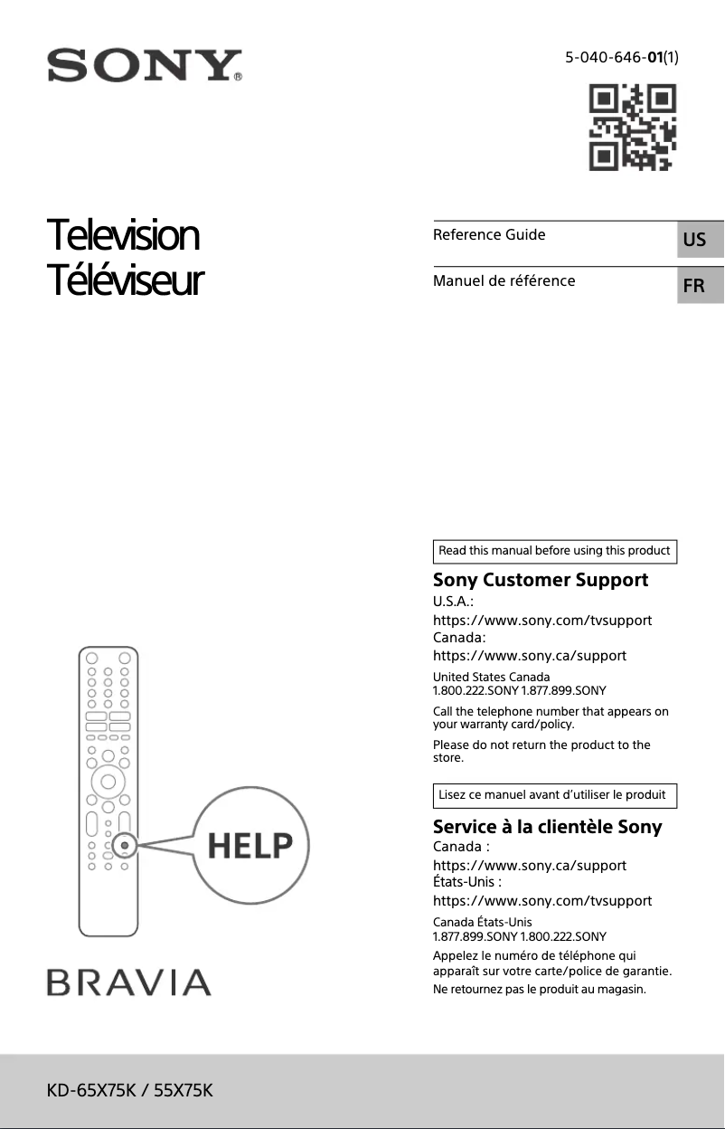 Page 1 of the manual User Manual Sony KD-65X75K