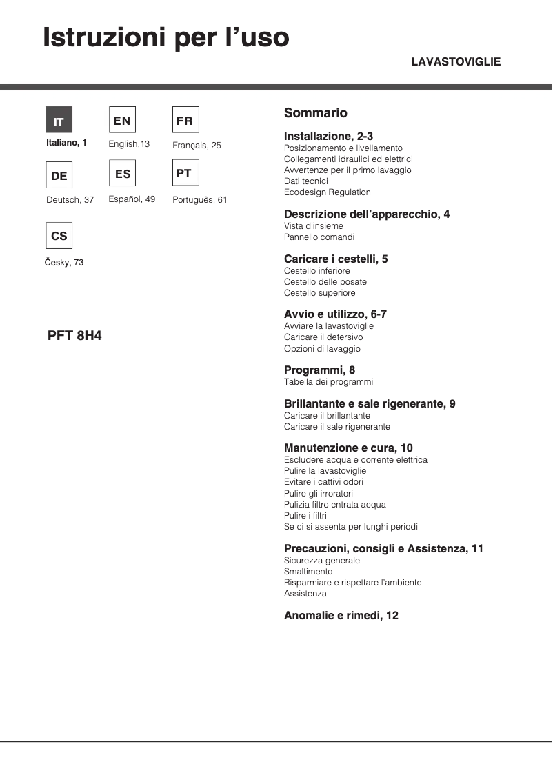 First page image of the manual for PFT 8H4X.R