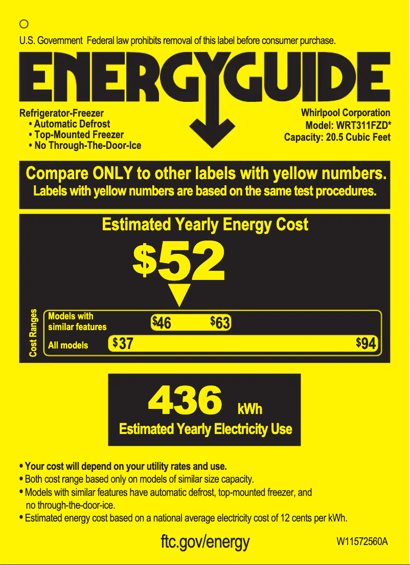 Page 1 of the manual Energy Label Whirlpool WRT311FZDT