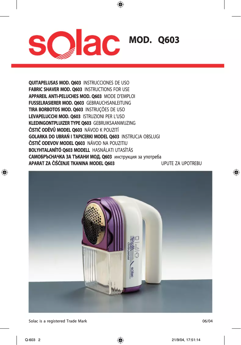 Page 1 of the manual User Manual Solac Q603