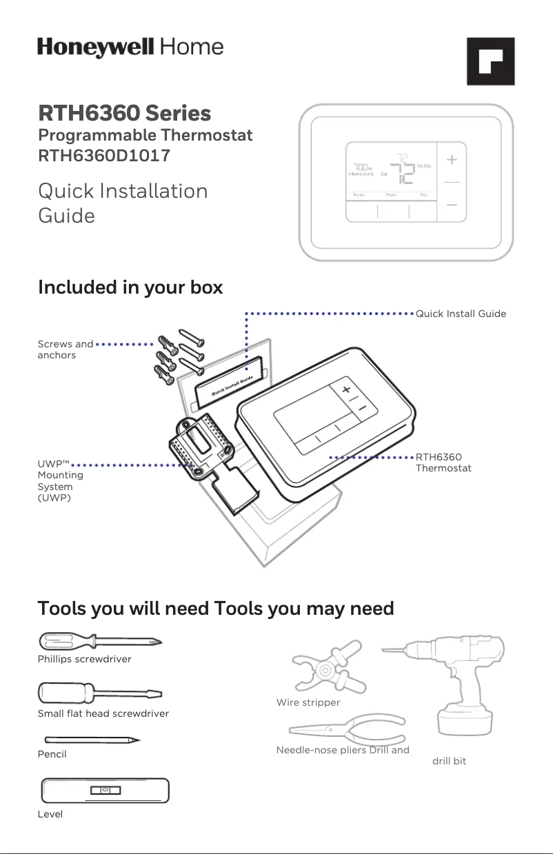 First page image of the manual for RTH6350D1000/U