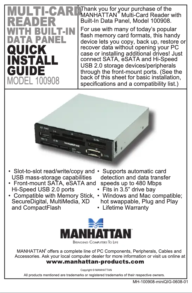Page 1 of the manual User Manual Manhattan 100908
