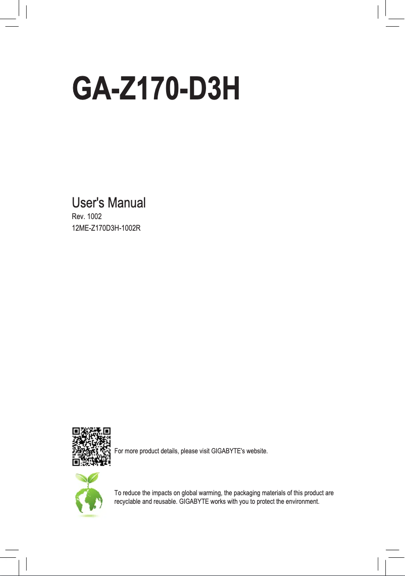 Page 1 of the manual User Manual Gigabyte GA-Z170-D3H