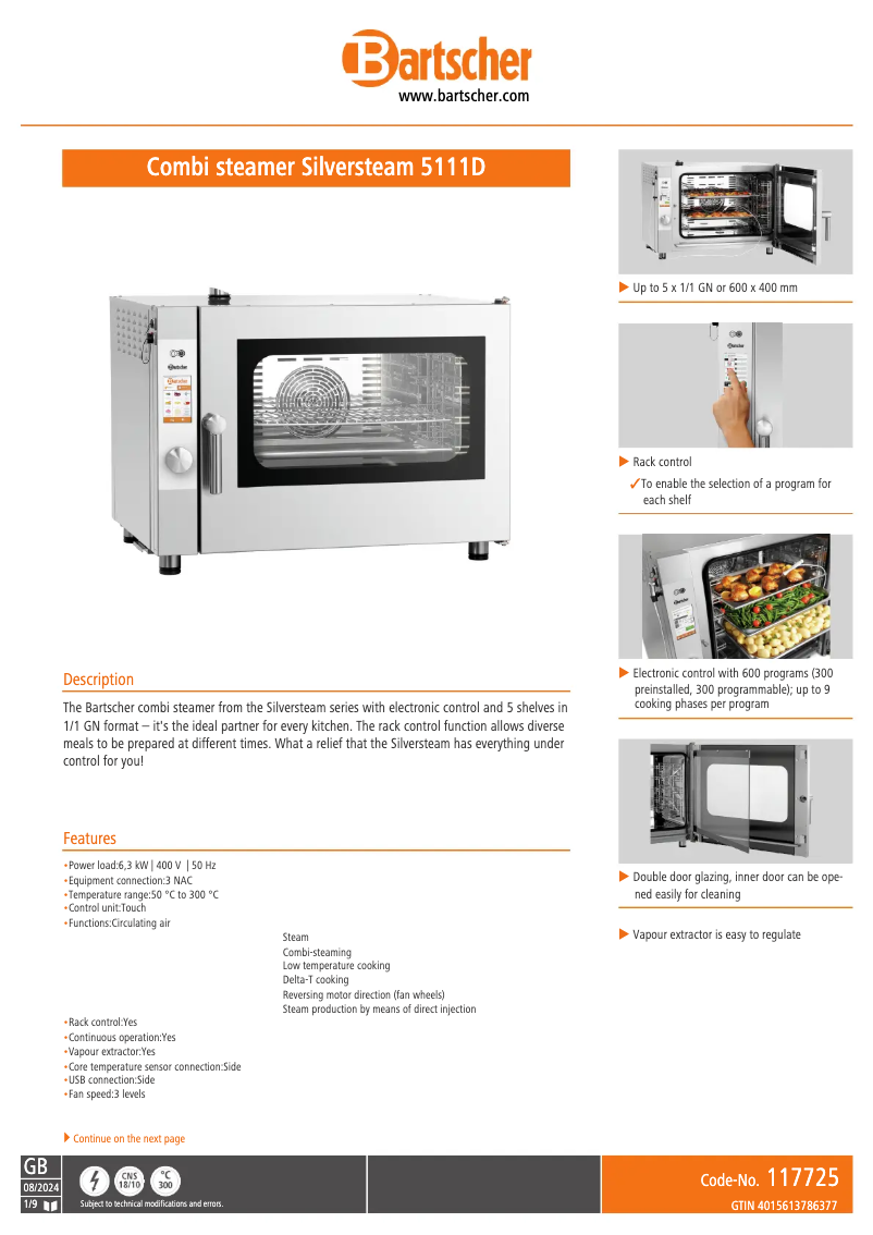 Page 1 of the manual Technical Sheet Bartscher 117725