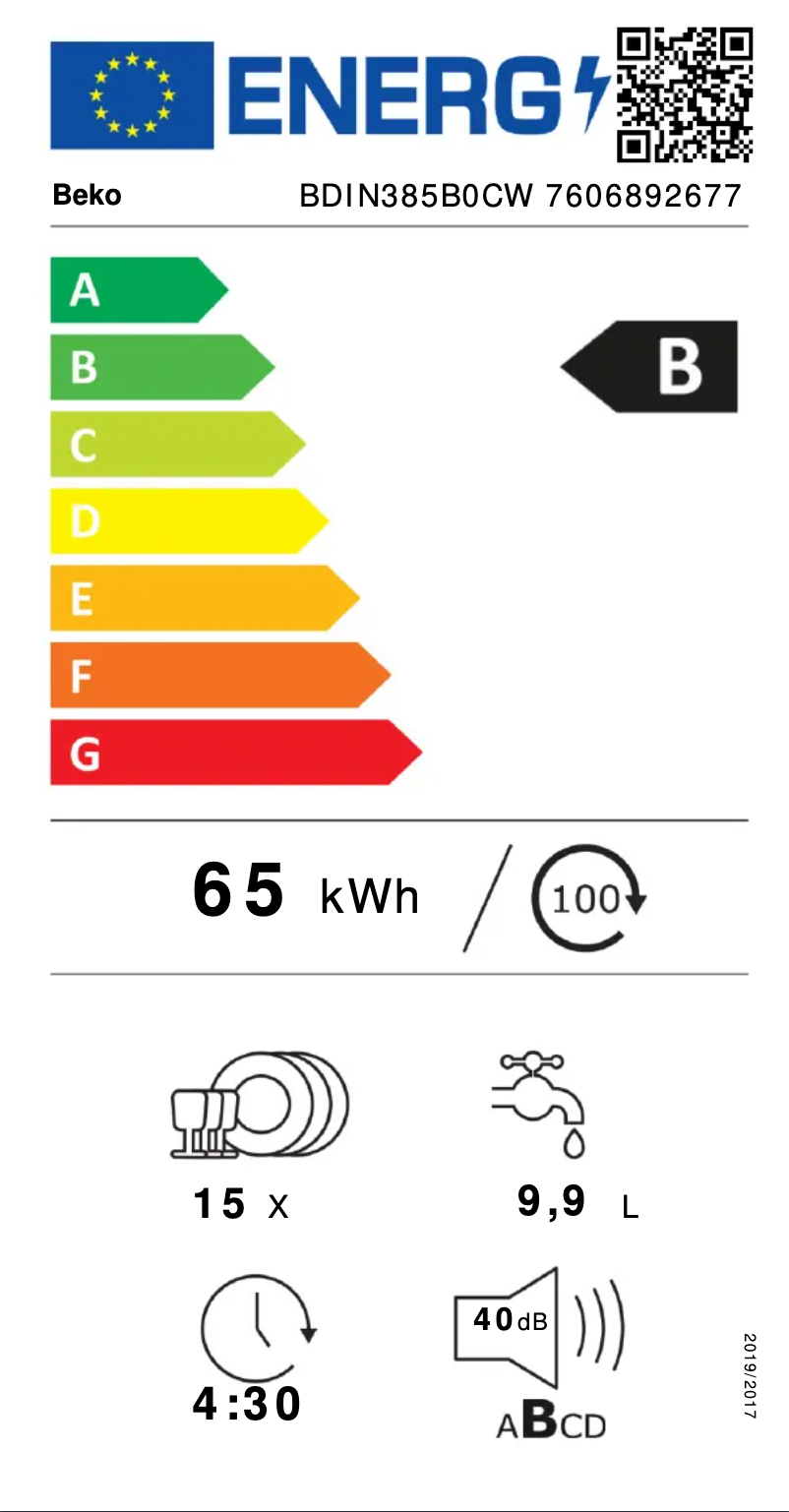 Page 1 of the manual Energy Label Beko BDIN385B0CW