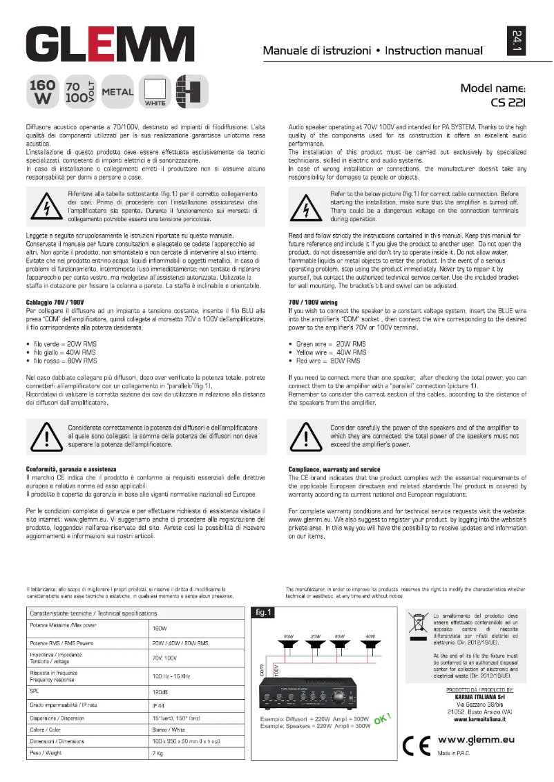 Page 1 de la notice Manuel utilisateur Glemm CS 221