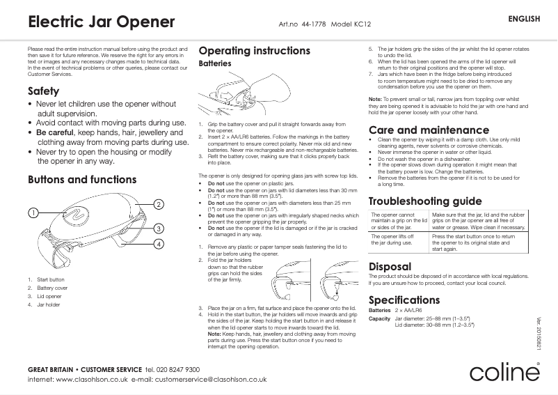 Page 1 of the manual User Manual Coline KC12